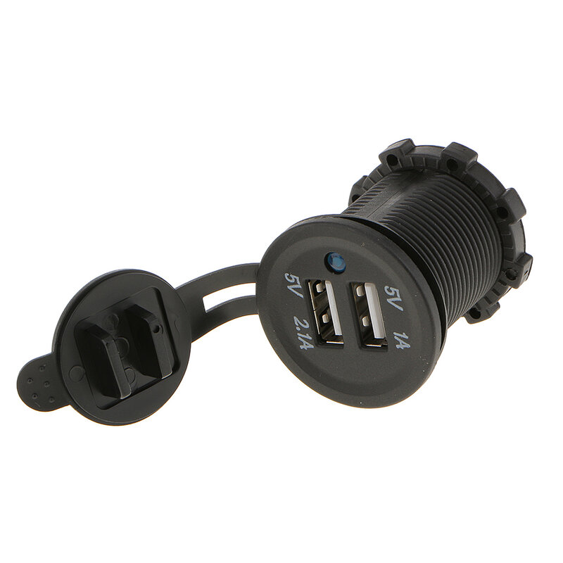 デュアル防水USB充電器,オートバイ用,LED, 12v-24v