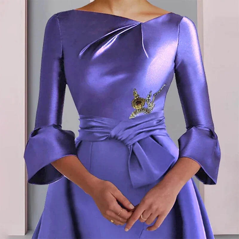 Gaun ibunda pengantin elegan ungu pucat gaun panjang selantai Satin manik-manik gaun pesta tamu pernikahan A-Line