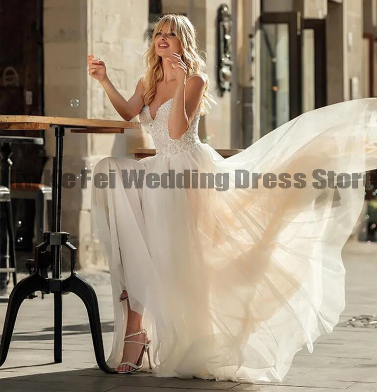 2023 Women's Tulle Bridal Dresses Bohemian A-Line Sexy Sleeveless Princess Wedding Gowns Formal Beach Party Robe De Mariée сваде