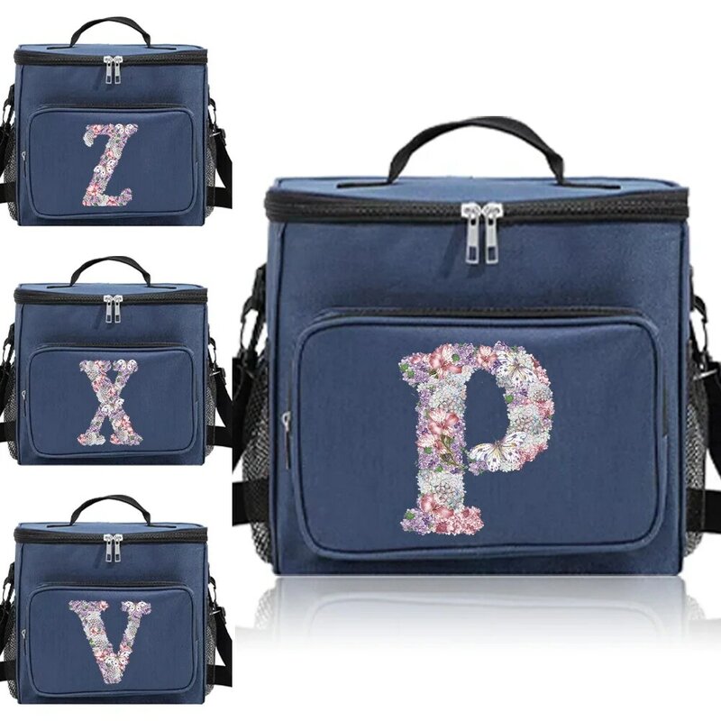 Lunch Bag Thermal Handbag Cooler Organizer Case Waterproof Outdoor Travel Shoulder LunchBox for Men and Women Rose Flower Print