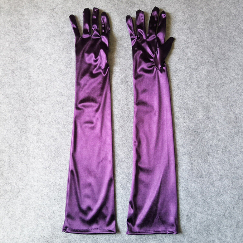 Женские Длинные однотонные атласные мягкие разноцветные церемониальные перчатки для вождения танцев представлений солнцезащитный Косплей эластичные