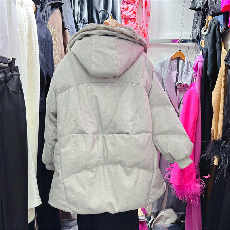 Winter New Mink hooded cashmere patchwork goose down jacket for women warm fur coat Female Fashion Down Parka Outwear Y4605