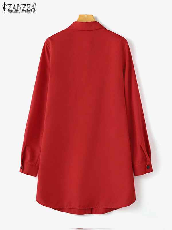 ZANZEA-Blusa larga con botones para Mujer, camisa de manga larga con cuello de solapa, informal, elegante, a la moda, para primavera