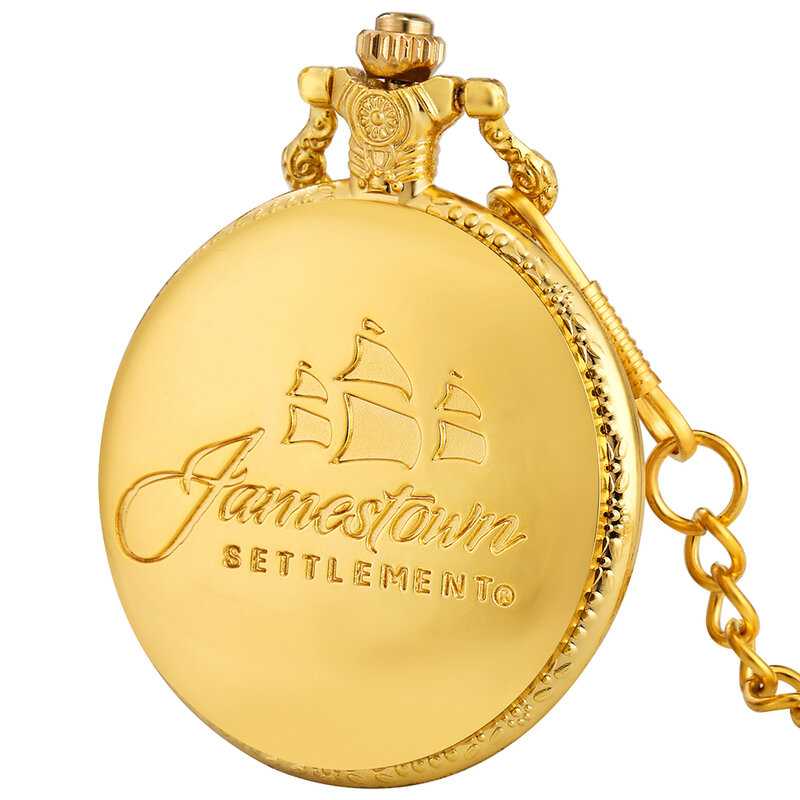 Luxury Gold Model Military Series U.S Navy USS Constitution Sail Frigate Quartz Pocket Watch FOB Necklace Chain Watch for Men
