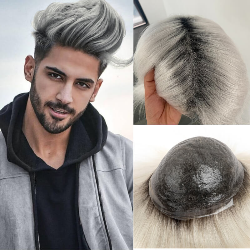 Men's Capillary Prothesis 0.08MM Double Knotted Toupee Men Durable Male Hair Prosthesis 100% Natural Human Hair Wigs For Man