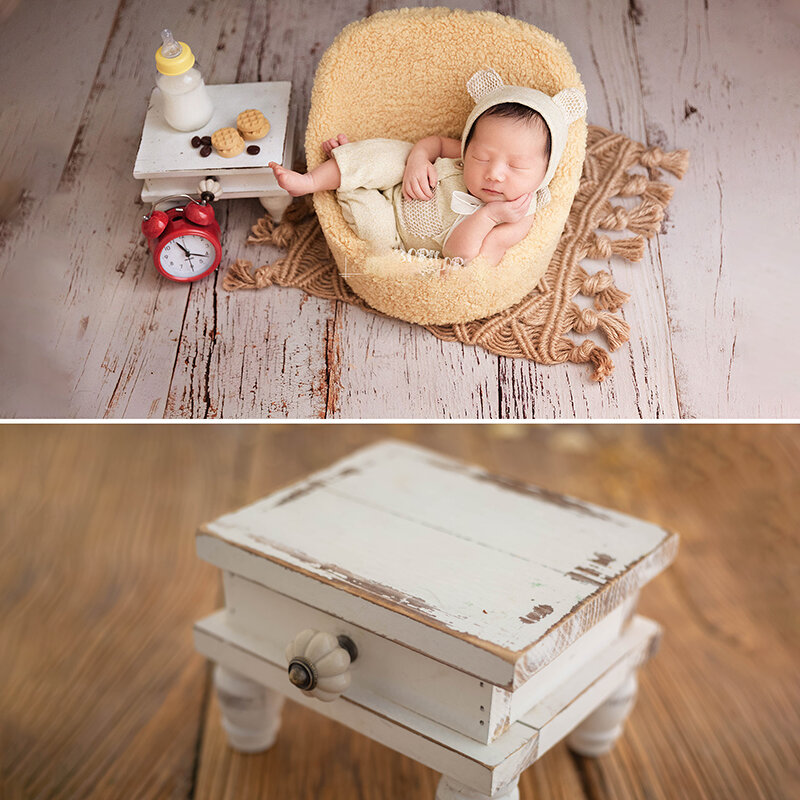 Mini Retro Hocker weiß Holz Neugeborenen Fotografie Tisch Baby posiert Hilfs Requisiten Studio Shooting Zubehör Foto Requisiten