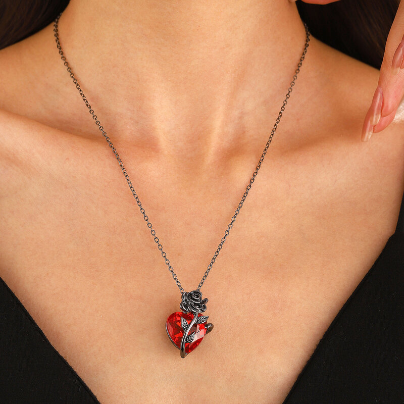 Collana d'amore rossa rosa gotica collana da donna Y2K Grunge gioielli delicati Color argento Tonebloody ciondolo cuore umano regali personalizzati
