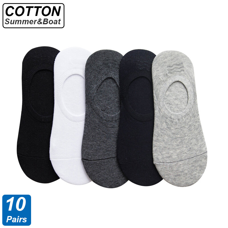 Calcetines tobilleros de algodón para hombre, medias invisibles antideslizantes de silicona, transpirables, de alta calidad, para verano y otoño, lote de 10 pares
