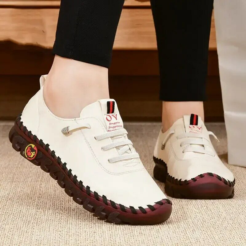 Sneakers Women Shoes Leather Loafers Shoes for Women Comfortable Slip on Flats Hand Sewing Thread Mom Shoe Zapatillas De Mujer