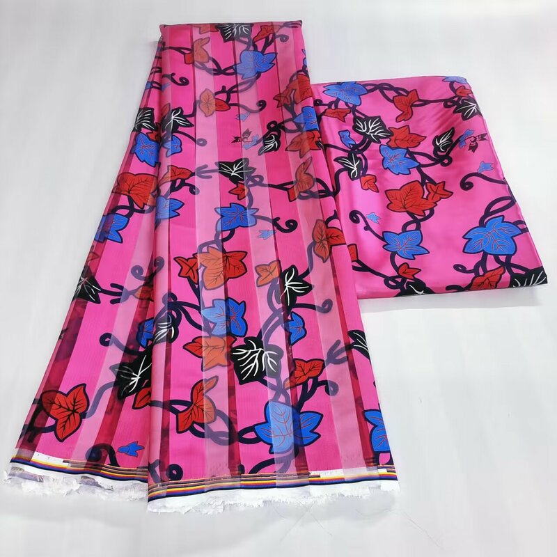 2023 New Desing African Fabric6 Yards Organza Satin Silk Fabric High Quality Printed Satin Fabric For Party Dress.