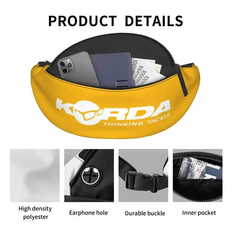 Kordas-Sac banane personnalisé avec logo de pêche pour hommes et femmes, sac à bandoulière pour voyage, randonnée, téléphone, poudres d'argent