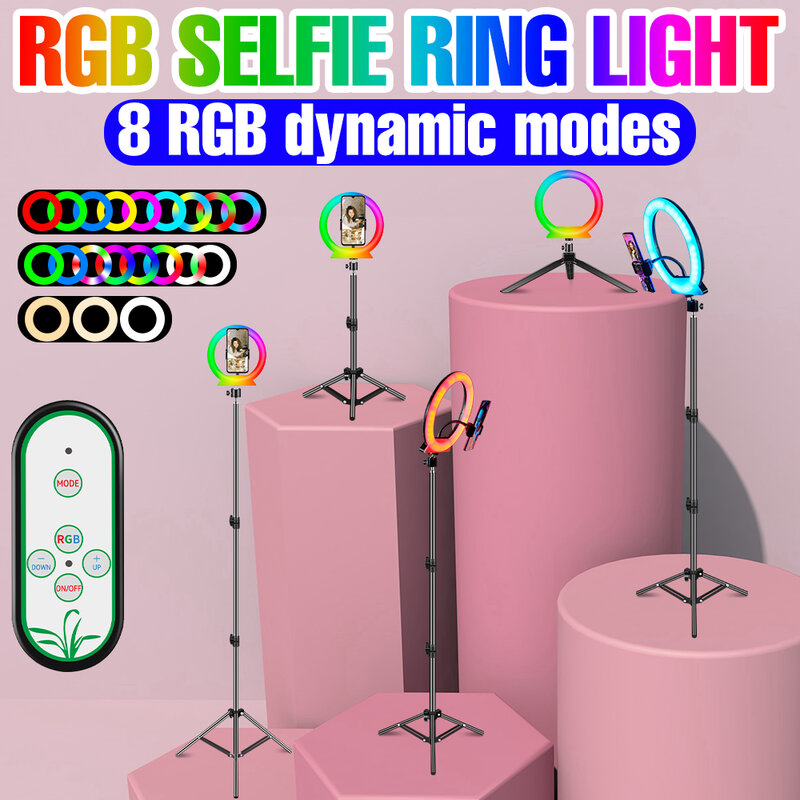 Đèn LED Nhiều Màu Sắc Đầy Ánh Sáng Mờ Vòng Đèn RGB Selfie Ringlight Profissional Chụp Ảnh Chiếu Sáng Video Cho Sống Phòng Thu