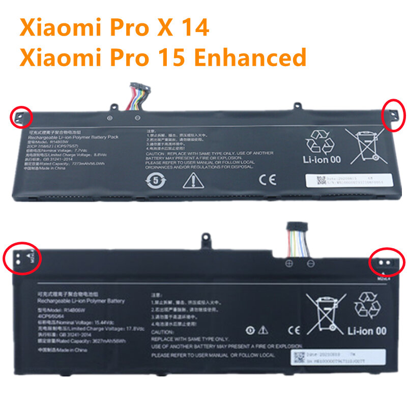 Bateria para Xiaomi Pro X 14 XMA2010 AJ AA Pro15, Aprimorado XMA2008 DL DD Redmi Livro 14 J726 J7265, R14B03W R14B06W, Novo, 7.7V, 15.44V