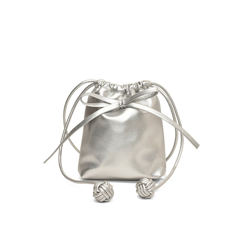 Pu Leather Silver Mini Shoulder Bags for Women 2024 Y2K Designer Korean Fashion Handbags and Purses Trend Crossbody Bucket Bag