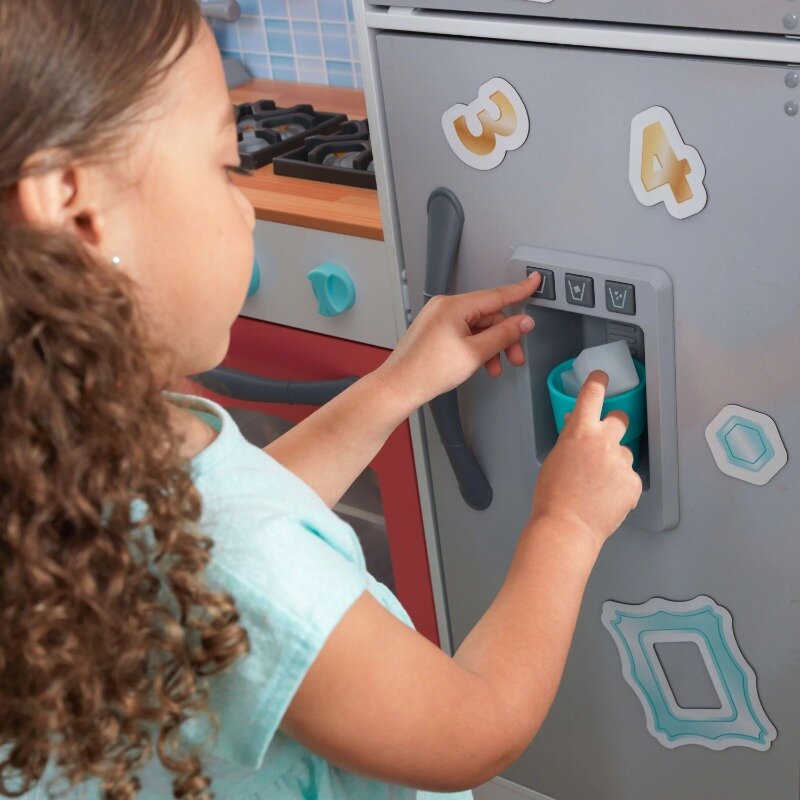 Dapur bermain magnetik mosaik untuk anak-anak, abu-abu dan merah muda