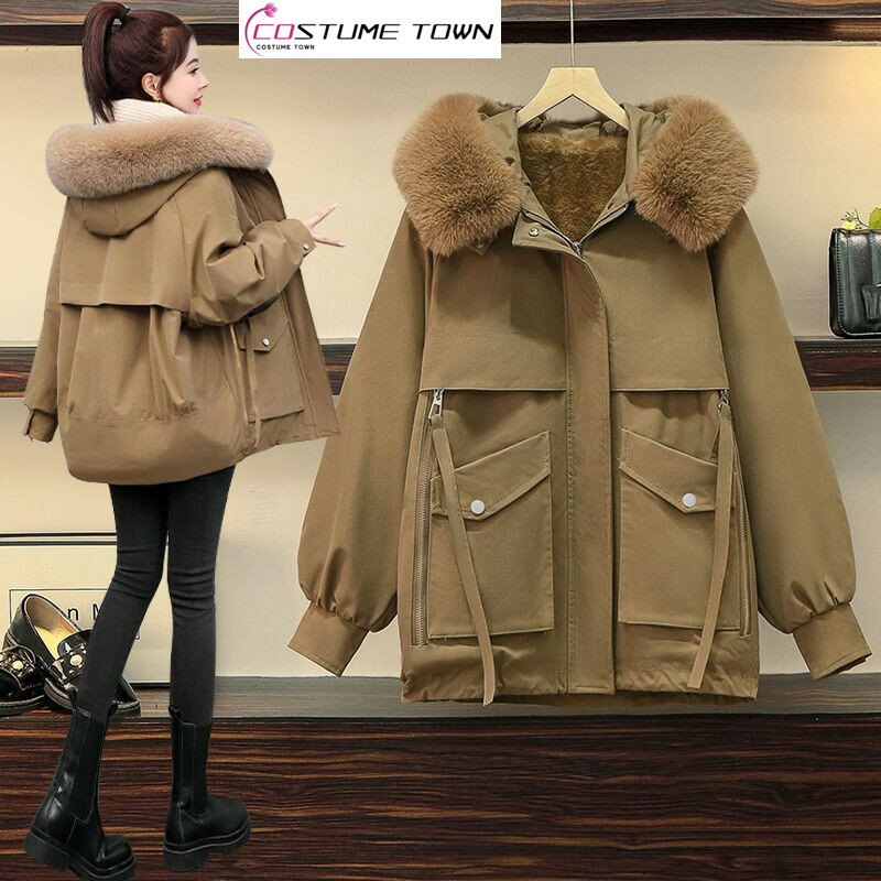 Veste en coton épaissi pour femme, veste en peluche mince, longueur moyenne, mode décontractée, version coréenne, hiver, nouveau