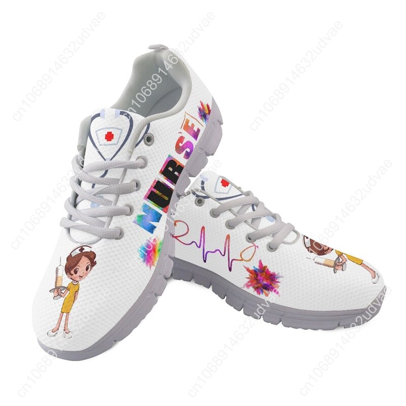 New Cartoon Nurse Shoes For Women Medical Heart Beat Brand Design Breathable Sneakers Flats Shoes Zapatos Mujer
