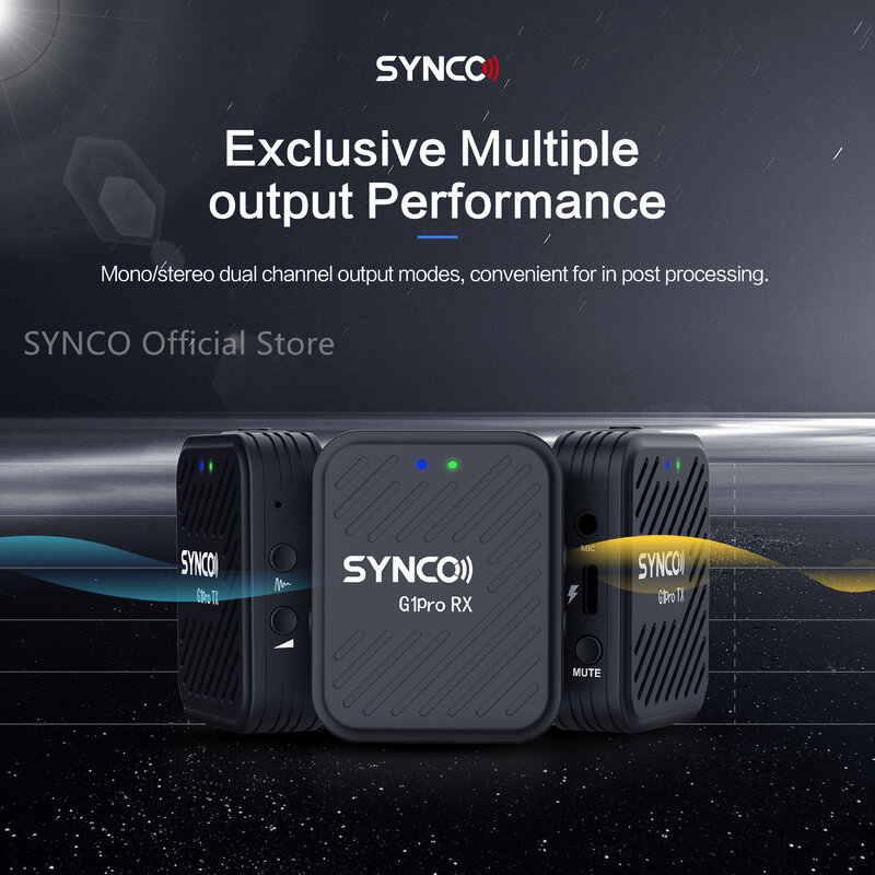 Synco-micrófono inalámbrico de solapa G1 Pro para iPhone, Android, transmisión en vivo, teléfono inteligente, grabación de Audio y vídeo, youtube