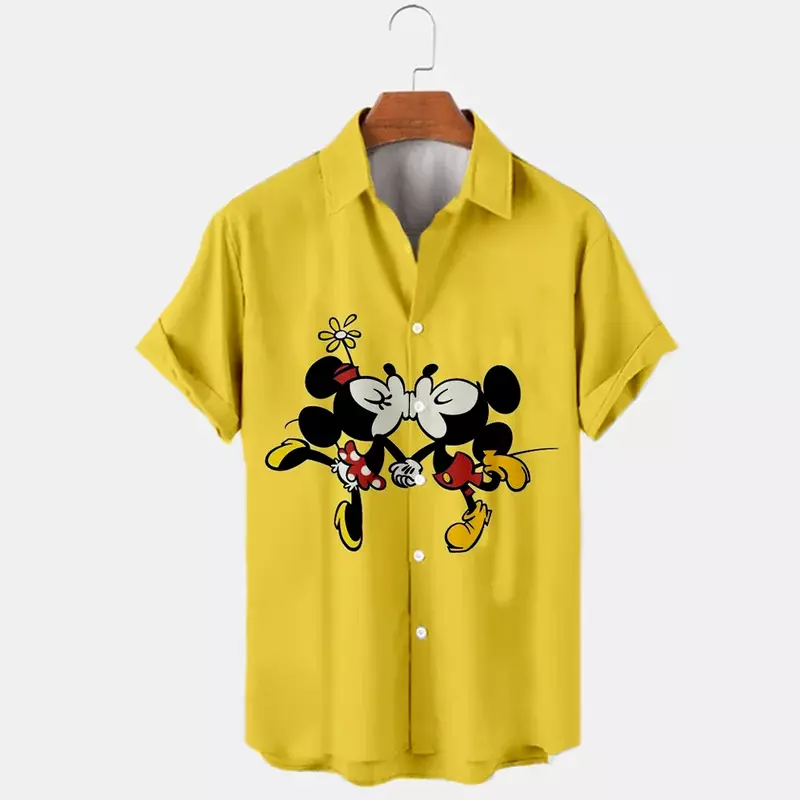 Летняя рубашка 2023, модная рубашка с мультяшным принтом из мультфильма «Интерстеллар», Топ в стиле Харадзюку, мужская рубашка с лацканами, Гавайские рубашки Диснея