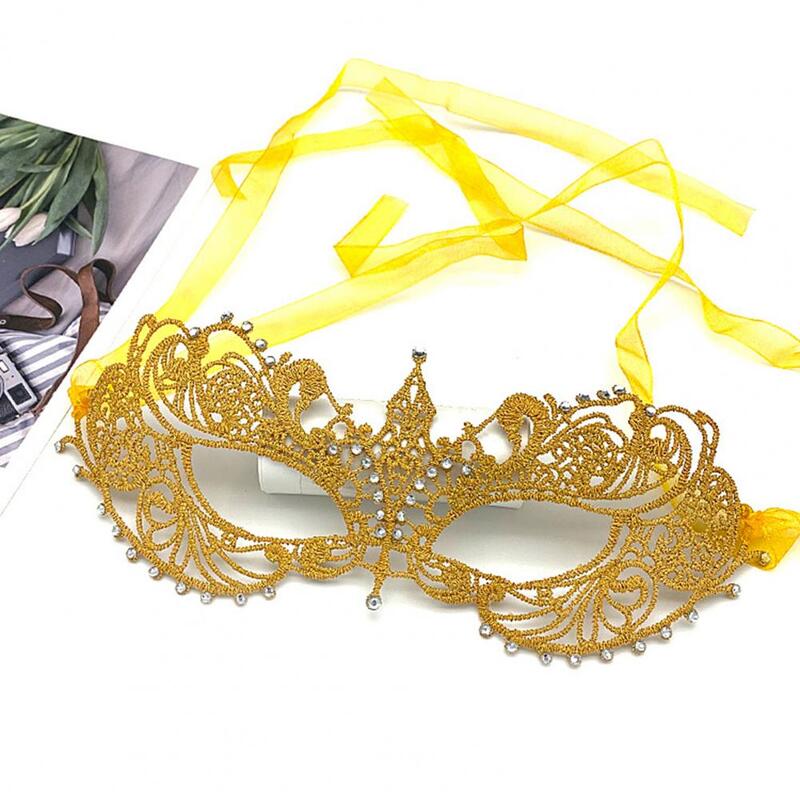 Masker Halloween wanita, aksesori panggung Cosplay pesta, topeng Halloween penutup mata renda setengah wajah dengan dekorasi berlian imitasi