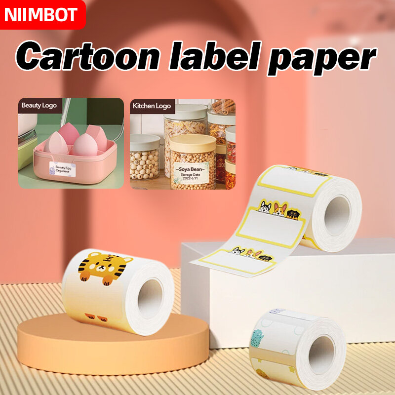 NiiMbot B1/B21/B3S stiker nama kartun hewan lucu rumah tangga tahan air kertas catatan Printer kertas termal