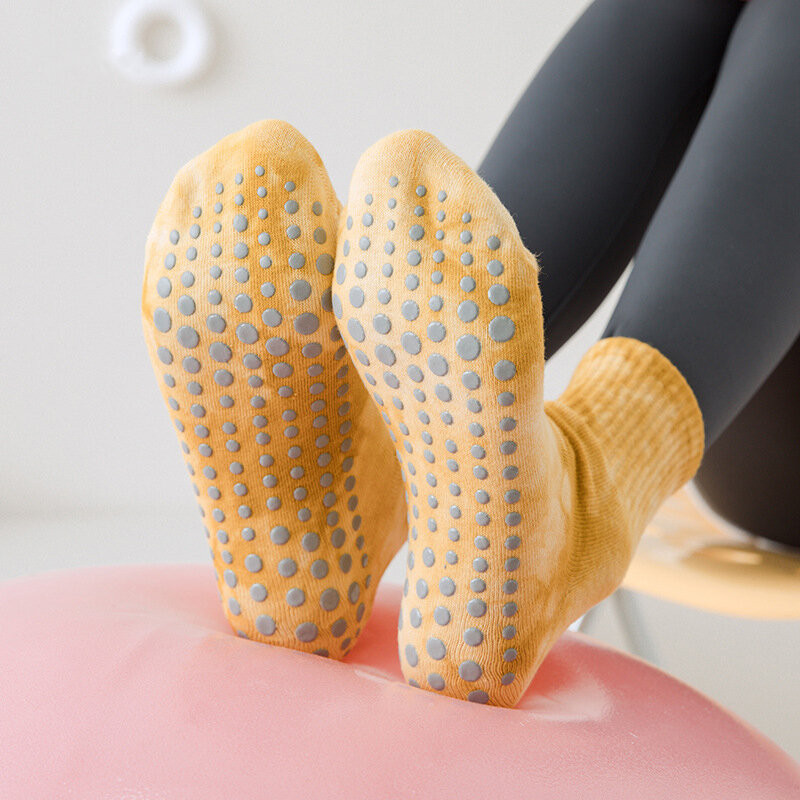 Meias de Yoga antiderrapante Silicone Tie-dyed para as Mulheres, Grip Crew Sock