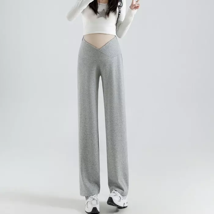 Pantalon Ventre Taille Haute pour Femme Enceinte, Vêtement Droit, Fin, Printemps 2024