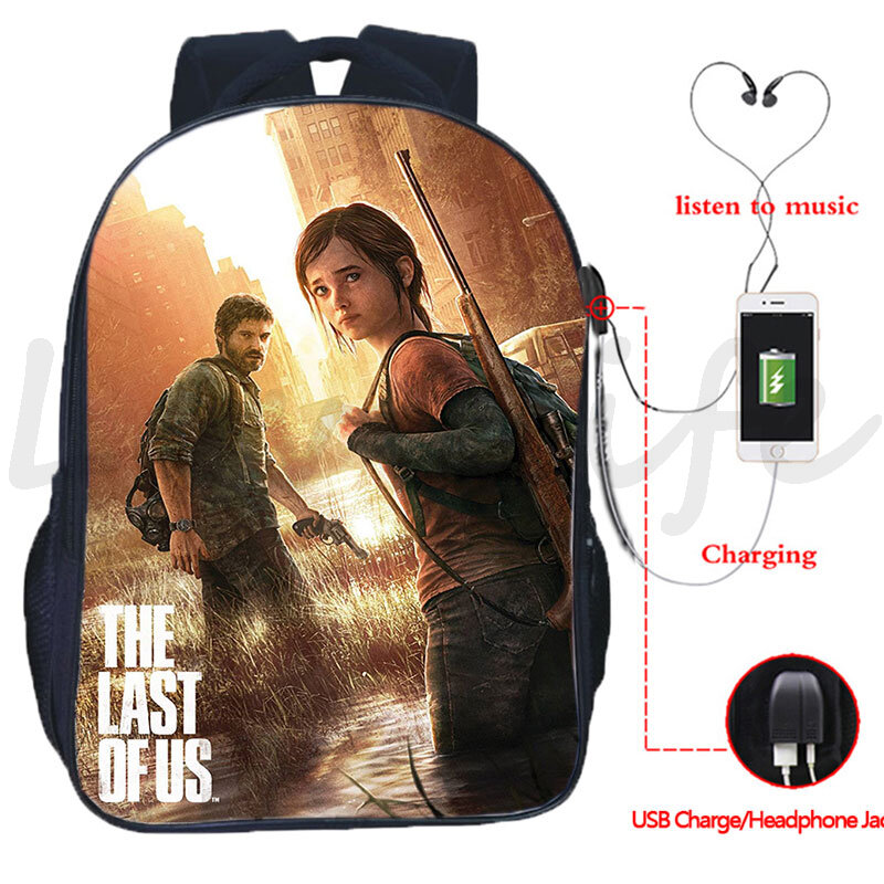 The Last Of Us Part II Ransel Pengisi Daya USB untuk Pelajar Remaja Film Panas Tas Sekolah Ransel Tahan Air Tas Travel Ransel