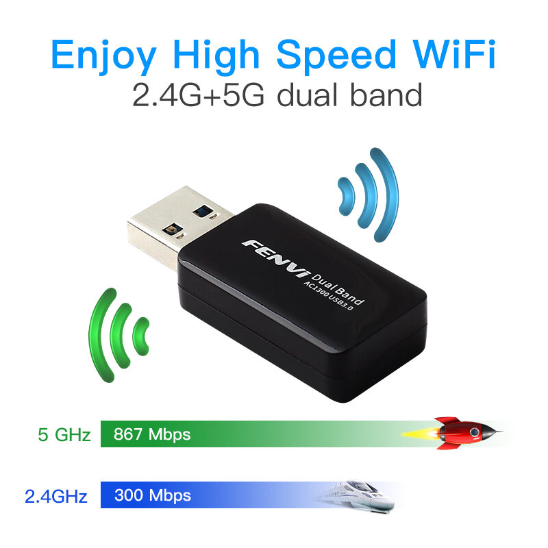 Scheda di rete Wireless fenvi WiFi USB 3.0 1300M 802.11ac adattatore LAN AC1300 con Antenna girevole per PC portatile Mini Dongle Wifi