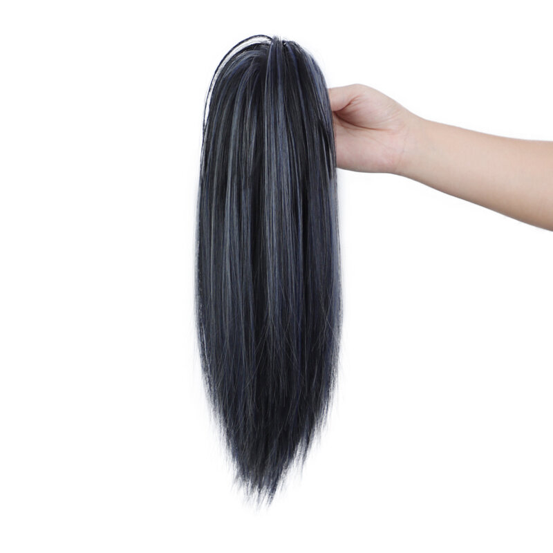 Extensões sintéticas do cabelo do rabo de cavalo para mulheres, 16 Polegada, longo, reto, grabber, cabelo natural, rabo de cavalo