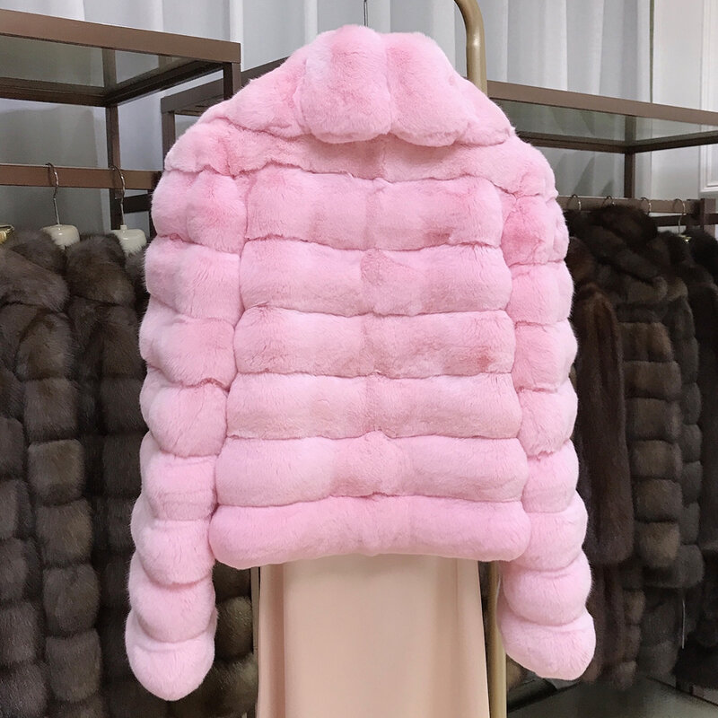 Chinchilla mantel bulu kelinci Rex asli setelan kerah mantel pendek mewah musim dingin 2023 wanita pakaian luar baru