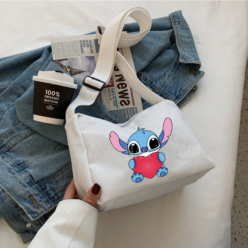 Disney Stitch Cartoon Shoulder Bags Anime Lilo & Stitch Cute Print High Capacity Canvas Crossbody Bag Fashion Women's Bag Gifts