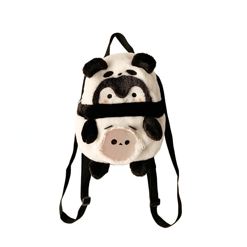 2024 팬더 펭귄 배낭 귀여운 만화 인형 가방, 어린이 봉제 미니 책 가방 선물