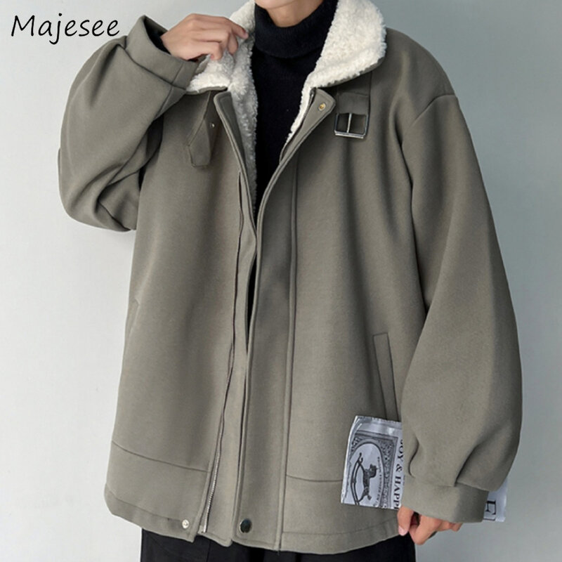 Short Parkas Men Kpop Winter Newly Fashion Simple Loose Chic Solid Outwear Turn-down Collar All-match Zip Up Casual Coats Ins