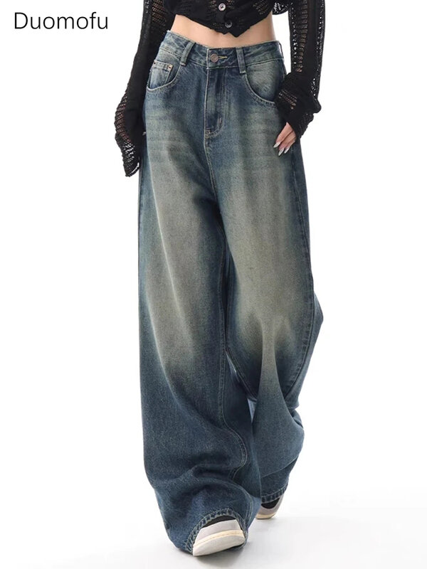 Duomofu-pantalones vaqueros de cintura alta para mujer, Vaqueros Vintage ajustados con botones, básicos americanos, sencillos e informales, a la moda, y holgados S-XL, otoño