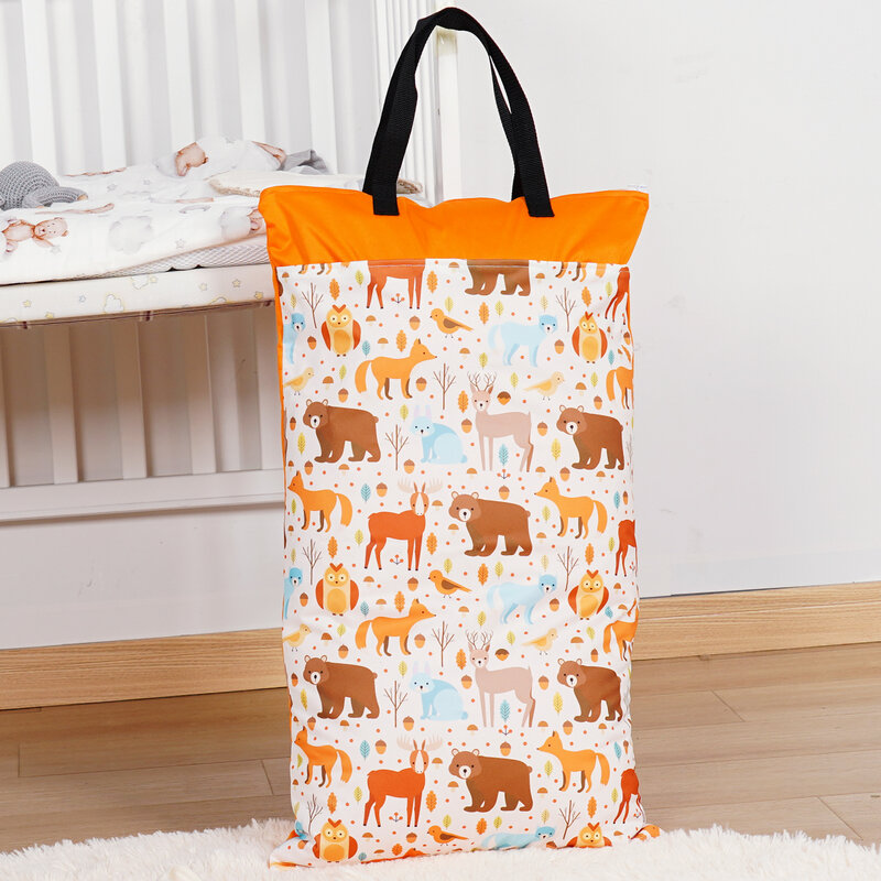 Happyflute-saco de fraldas reutilizável para tecido seco e molhado, com bolsos duplos com zíper, 40x70cm
