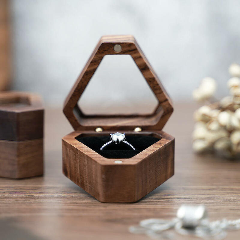 Holz Schmucks cha tulle schwarz Walnuss Ring Halskette Ohrring Veranstalter Geschenk Vitrine für Valentinstag Hochzeitstag