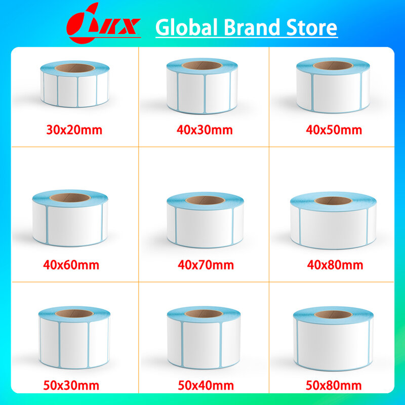 LKX etiqueta térmica impermeable, papel adhesivo, precio de supermercado, impresión directa, suministros de impresión, 30x20/40x20/40x30mm
