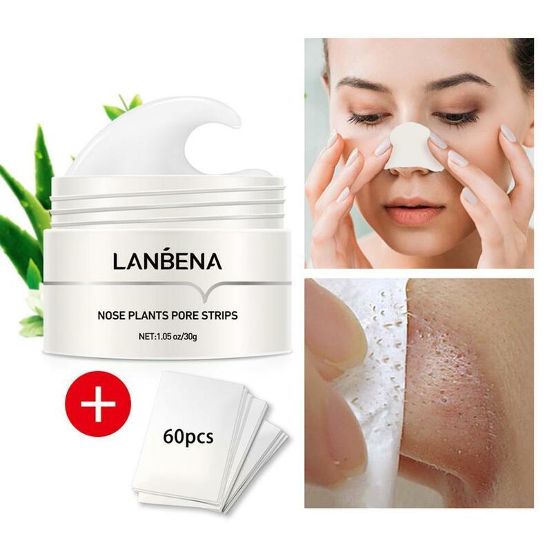 LANBENA-crema eliminadora de espinillas, tiras de poros de plantas de papel, limpieza del acné de la nariz, puntos negros, máscara de barro para el cuidado de la piel