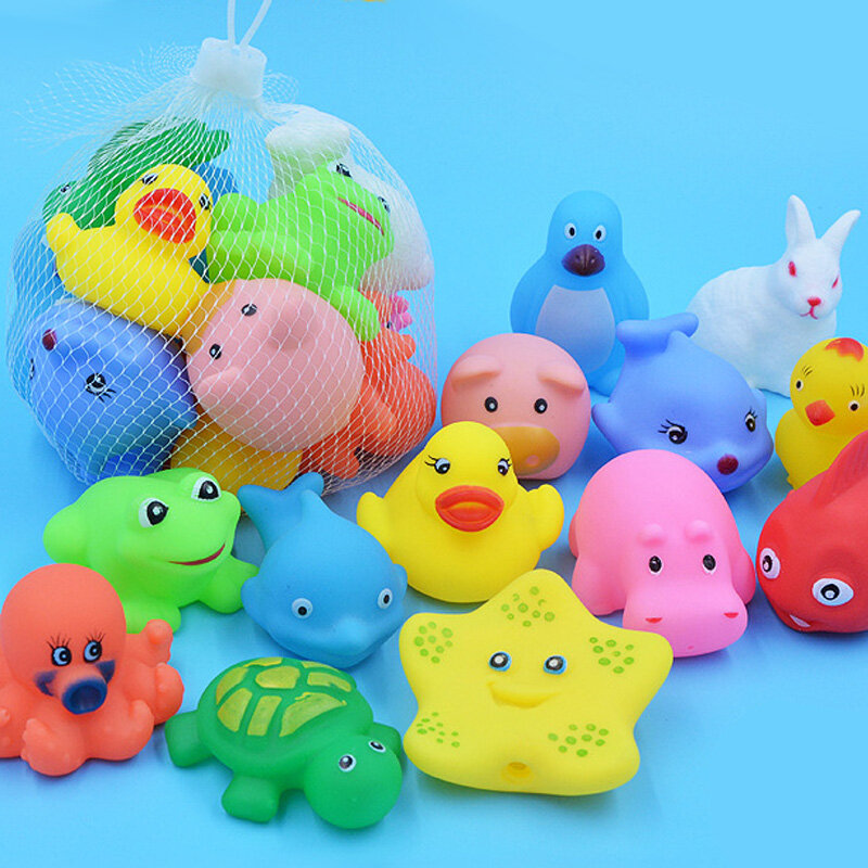 10 Buah/Set Mainan Mandi Bayi Hewan Lucu Mainan Air Renang Suara Remas Apung Karet Lembut Mainan Cuci Anak Hadiah Lucu Dropshipping