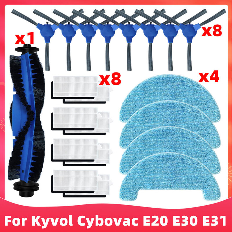 Kyvol Cybovac E20 E30 E31 로봇 진공 청소기 교체용 예비 부품 액세서리, 메인 사이드 브러시 헤파 필터 걸레 패드