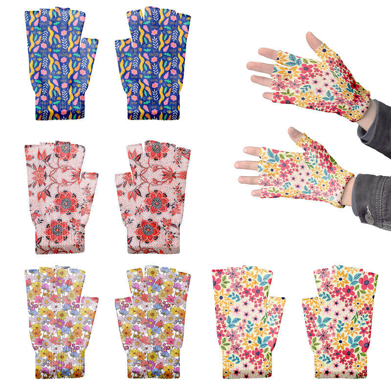 New Flower Pattern Open Finger Gloves Women Harajuku Fashion Novelty Outdoor Riding Gloves Knitted Trendy Gift Gloves For Unisex