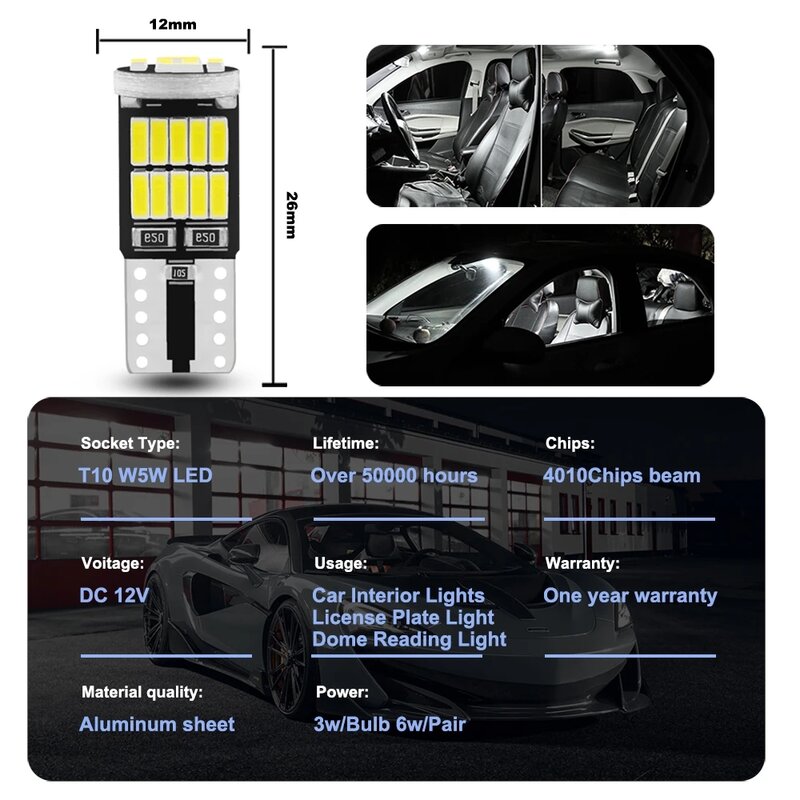 2-50 pz T10 W5W 194 501 Led Canbus nessun errore luce interna Auto T10 26 SMD 4014 Chip luci strumento bianco puro lampada lampadina Auto