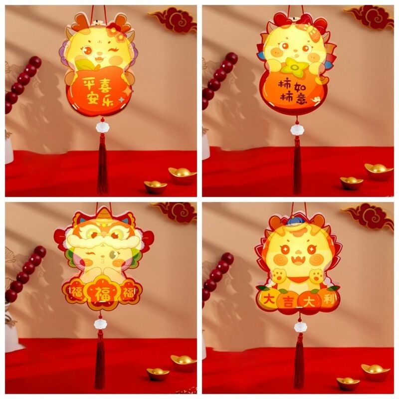 Linterna de mano de Año Nuevo hecha a mano, luz de dibujos animados, Festival de medio Otoño, lámpara Led, viento nacional, linterna temática China