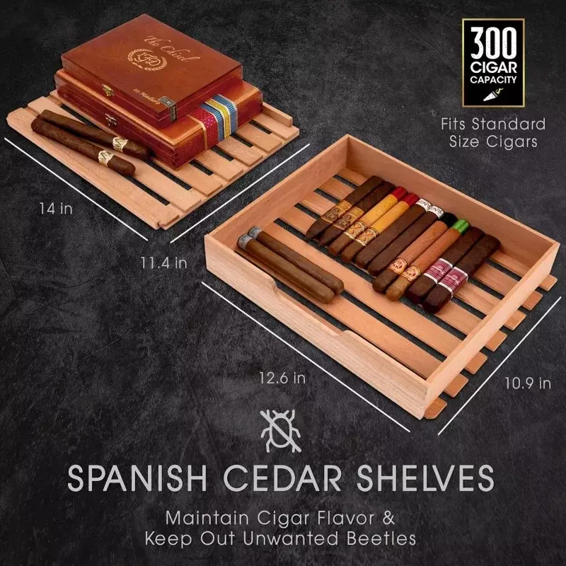 Schmécké 300 Zigarren kühler Humidor mit 3 in 1 präziser Kühlung, Heizung und Feuchtigkeit regelung, Edelstahl verkleidung