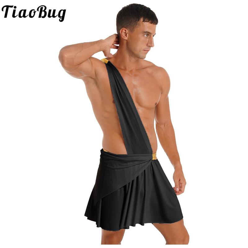 Mens Halloween Theme Party Fancy Cosplay Role Play Costume One Shoulder Strap Contrast Color Waistband Ruffle Skirt