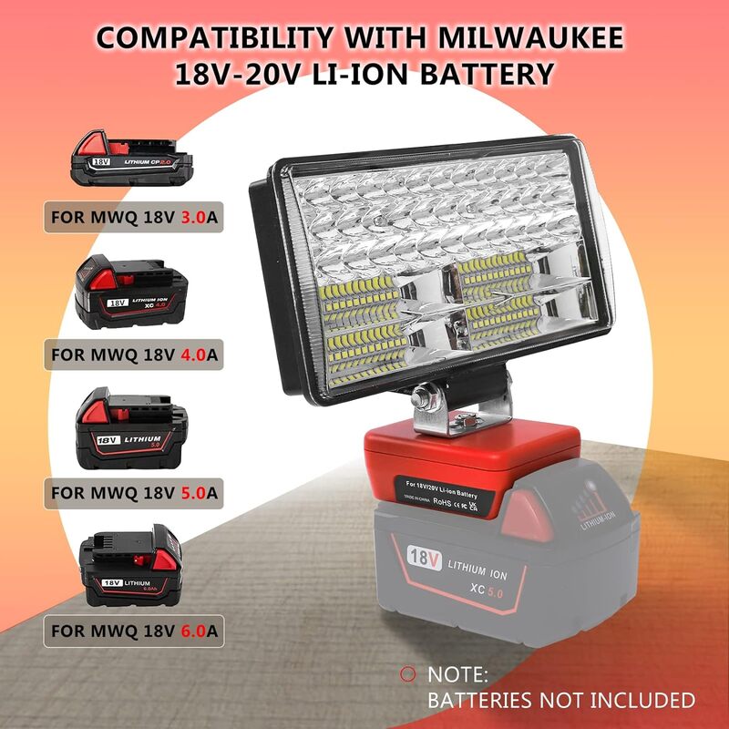 Lampu kerja Led 35W untuk Milwaukee lampu darurat baterai Li-ion 18V alat cahaya listrik dengan dua port USB