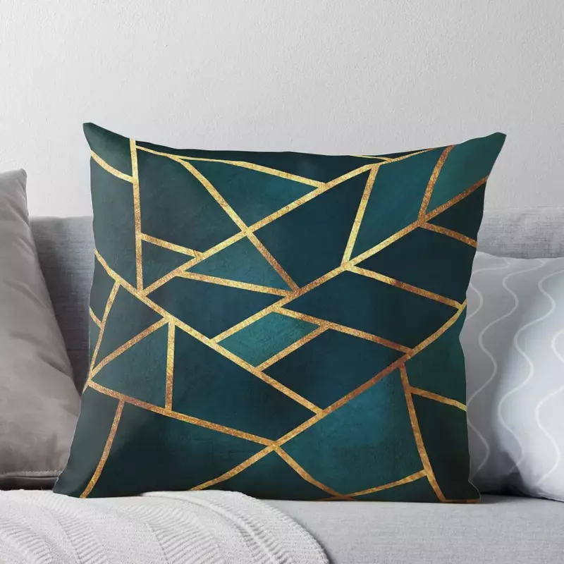 Capa de almofada com design geométrico para decoração de casa, capa de almofada com ouro e pedra verde, melhor para o natal e ano novo