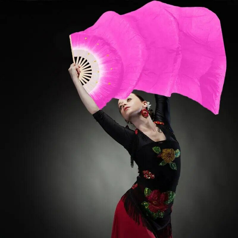مراوح حرير ملونة للرقص الشرقي ، إطار سميك طويل ، لوازم رقص جميلة ، حجاب قابل للطي للرقص ، من من من من من نوع m