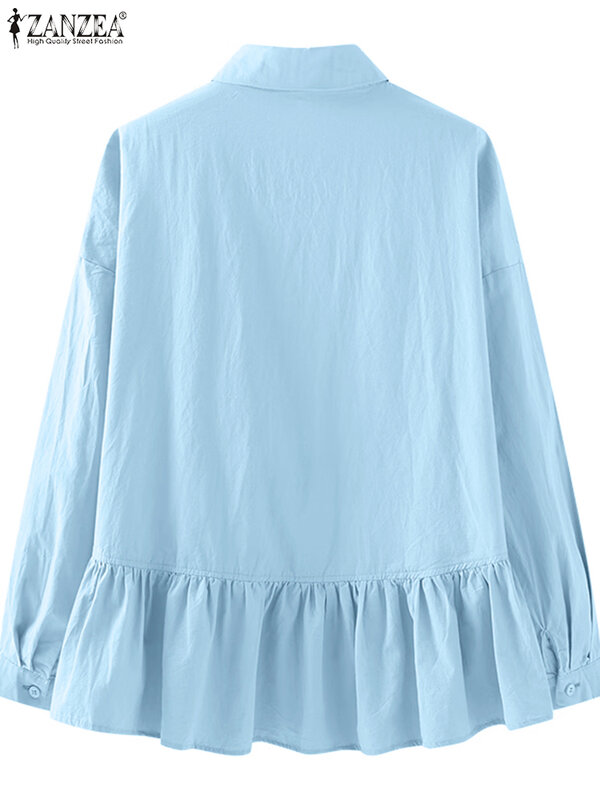 ZANZEA 여성용 버튼 가디건, 오버사이즈 빈티지 라펠 넥 셔츠, 불규칙한 밑단 블라우스, 2024 여름 오피스 시크 긴팔 상의